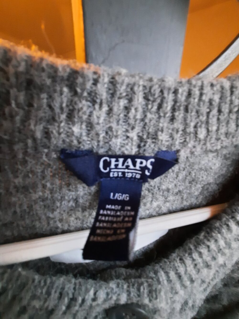 Chaps Gray Cable Knit Cardigan Sweater - Picture 7 of 8